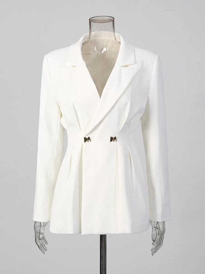 Solid-color Long-sleeve Fitted Blazer &amp; High-waisted Straight-leg Trousers Set
