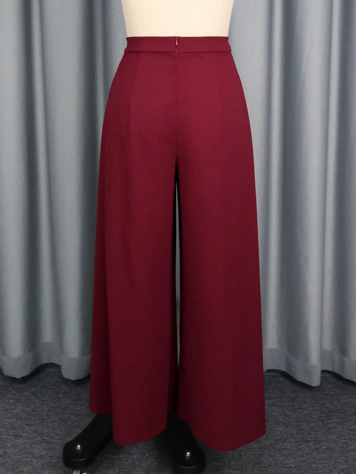High Waist Dual Pleated Panel Wide Leg Floor Length Palazzo Pants