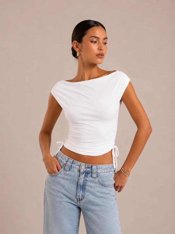 Halterneck Off-shoulder Backless Ruched Top