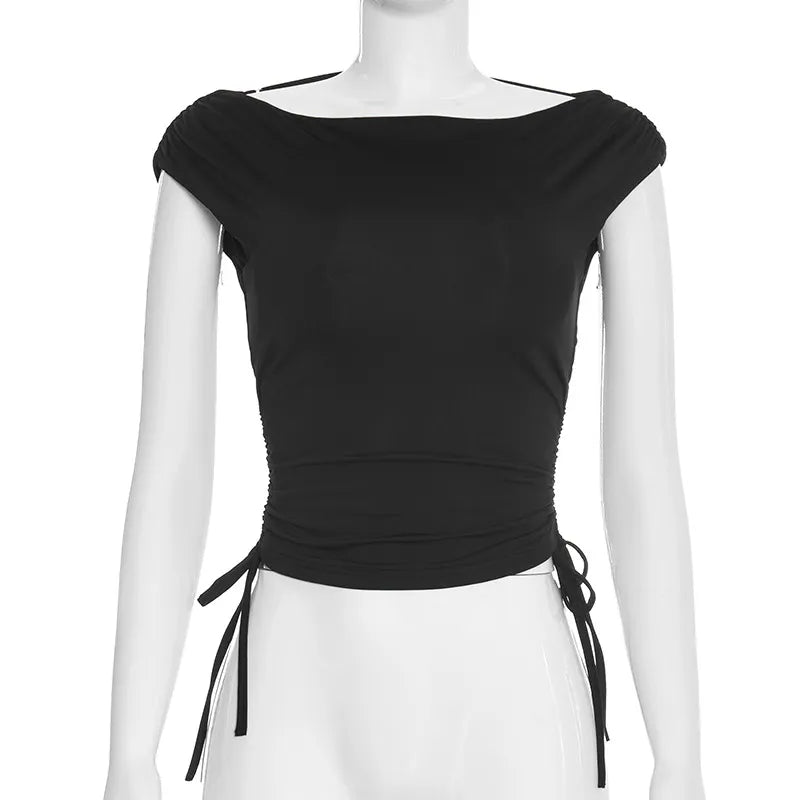 Halterneck Off-shoulder Backless Ruched Top