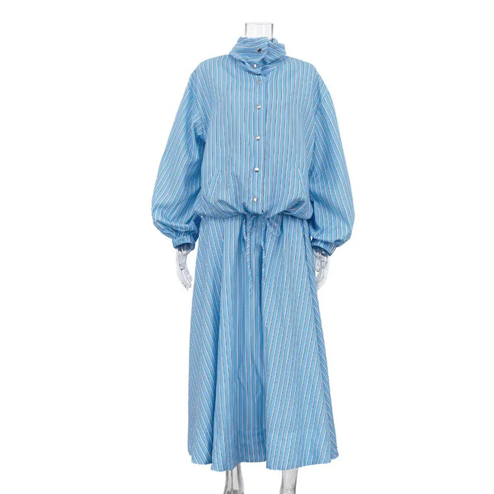Stylish Two-Piece Set-Long-Sleeve, Single-Breasted Top With Stand Collar