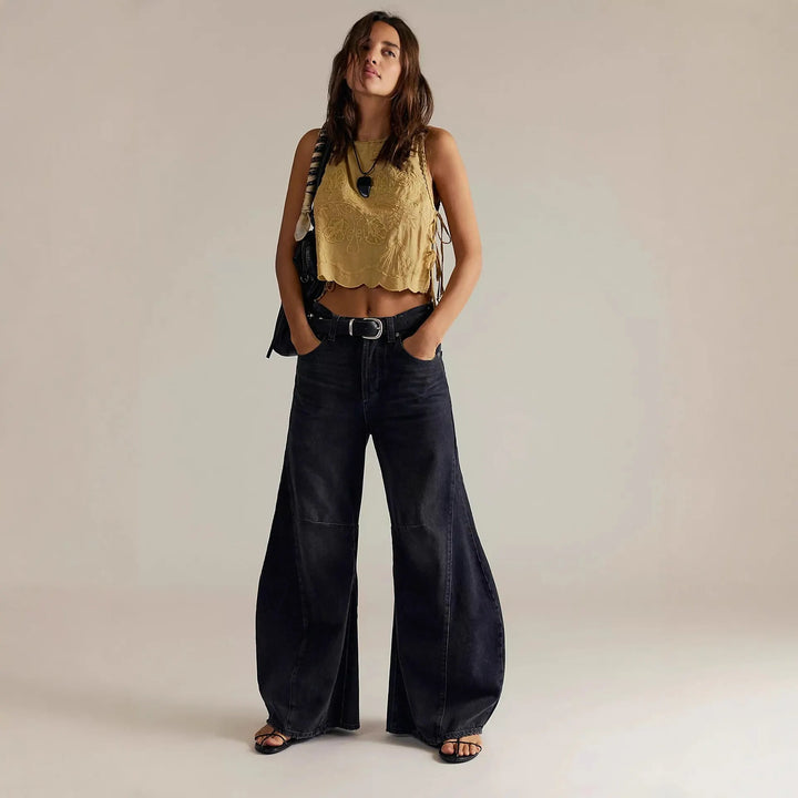 Retro High-Waist Wide-Leg Denim Jeans