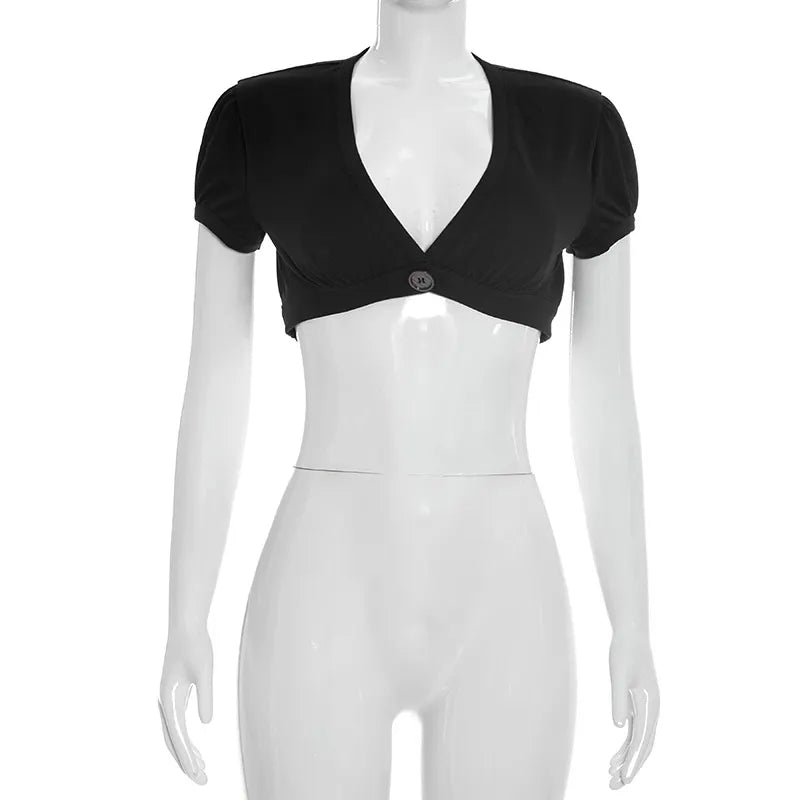 Sexy V-neck Versatile Pleated Button-front Crop Top