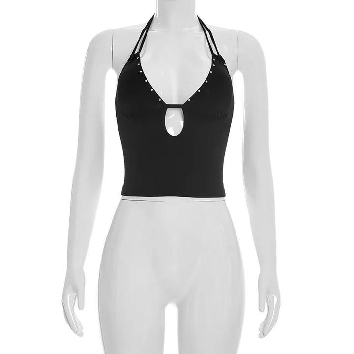 Backless Solid-color Strap Crop Top For Women