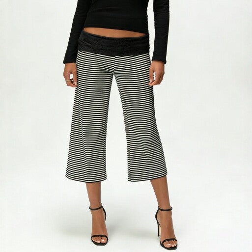 High Waisted Relaxed Fit Striped Wide Leg Capri Pantscasual And Stylish