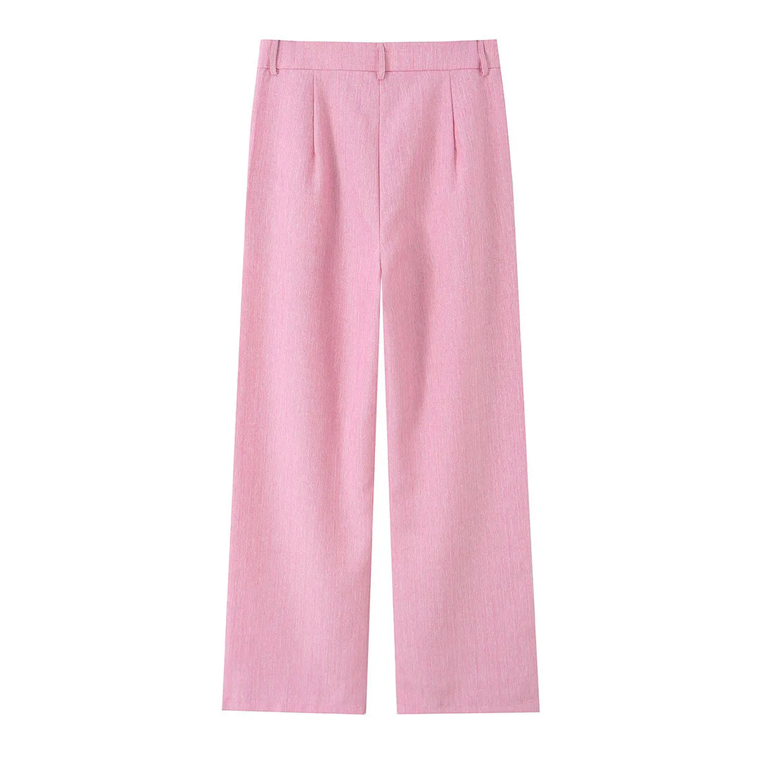 Single Button Blazer &amp; Pleated Wide Leg Pants 2-Piece Suit Set