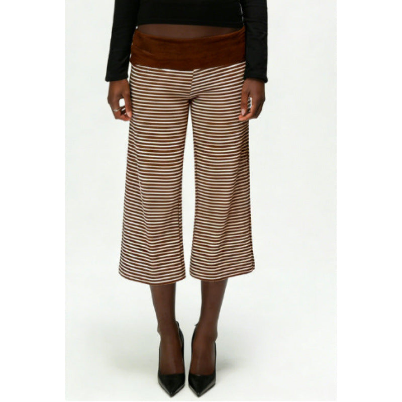 High Waisted Relaxed Fit Striped Wide Leg Capri Pantscasual And Stylish