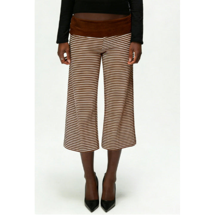 High Waisted Relaxed Fit Striped Wide Leg Capri Pantscasual And Stylish