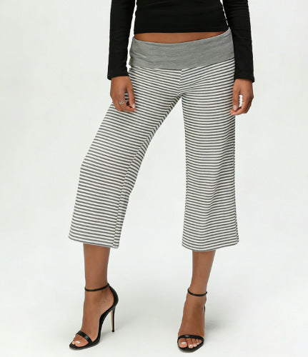 High Waisted Relaxed Fit Striped Wide Leg Capri Pantscasual And Stylish