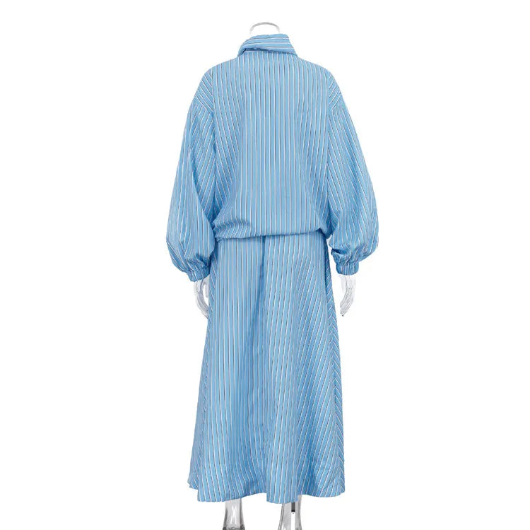Stylish Two-Piece Set-Long-Sleeve, Single-Breasted Top With Stand Collar