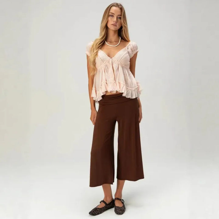 High Waisted Relaxed Fit Striped Wide Leg Capri Pantscasual And Stylish