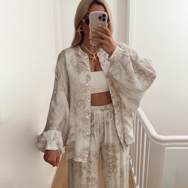 Breathable Long-sleeve Long-pants Cotton Pajamas