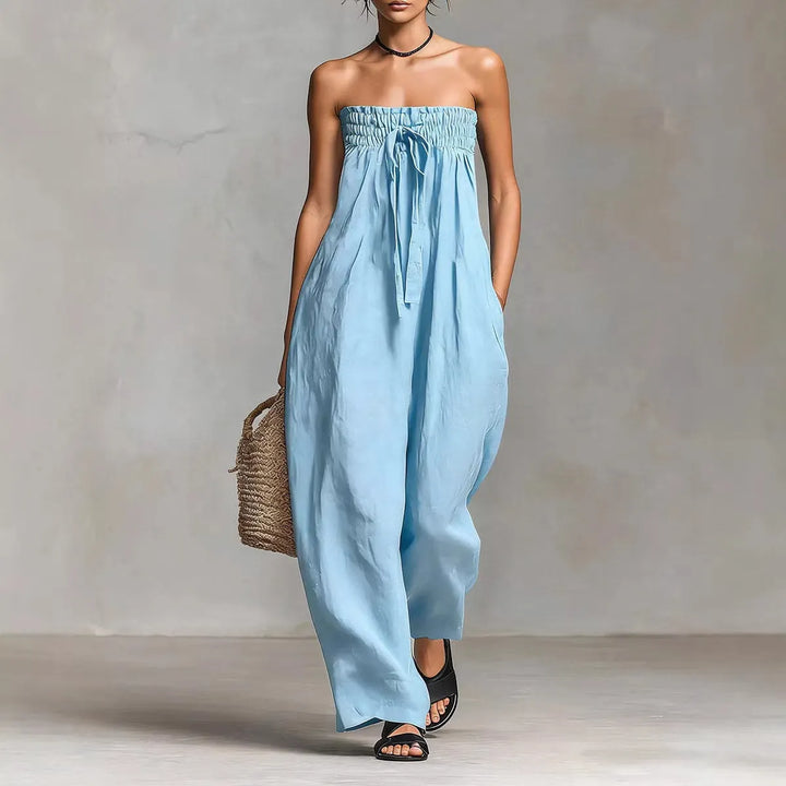 Fashion Tie-up Loose Straight-leg Jumpsuit