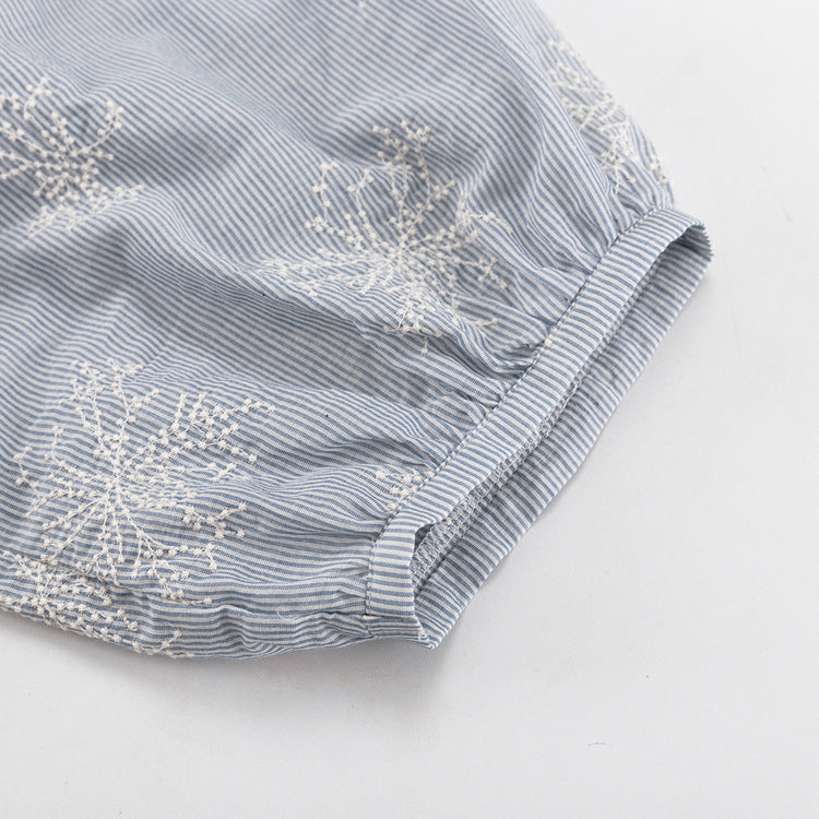 Embroidery Ruffle Tie Neck Puff Sleeve Crop Top &amp; Wide Leg Pants 2-Piece Loungewear Set