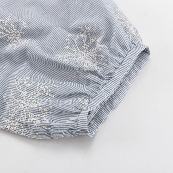 Embroidery Ruffle Tie Neck Puff Sleeve Crop Top &amp; Wide Leg Pants 2-Piece Loungewear Set