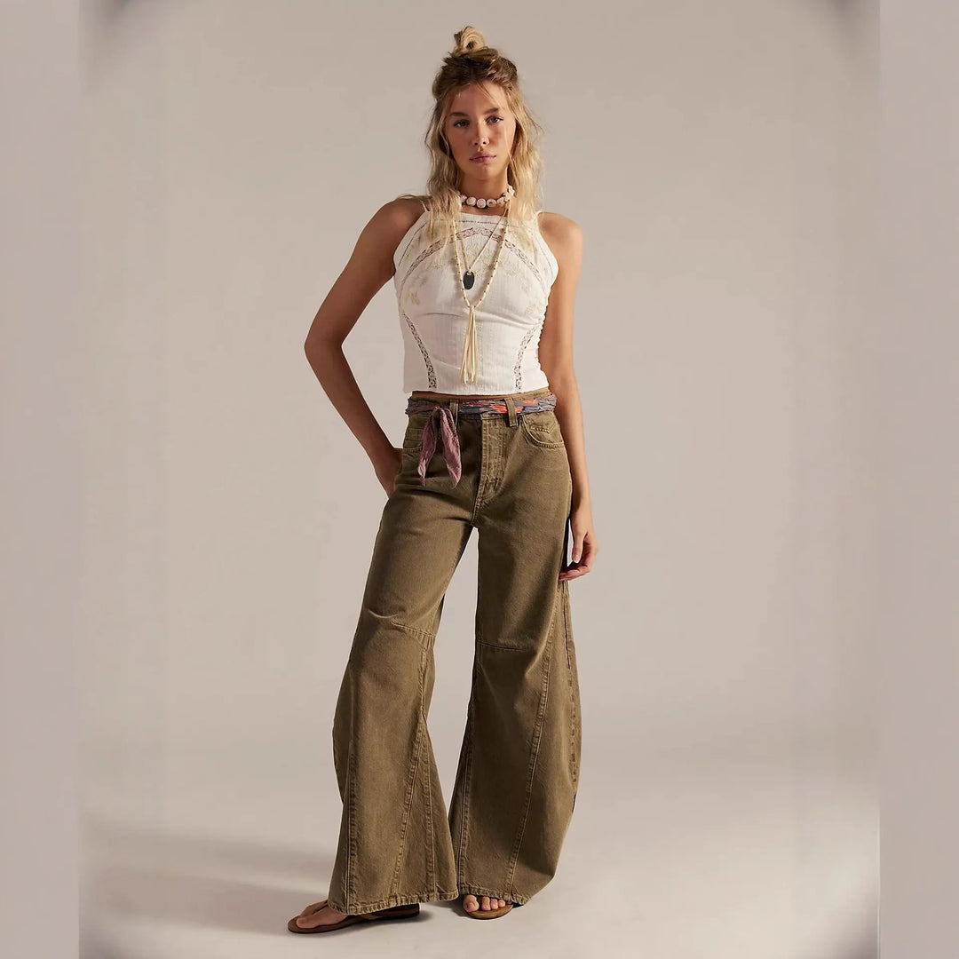 Retro High-Waist Wide-Leg Denim Jeans