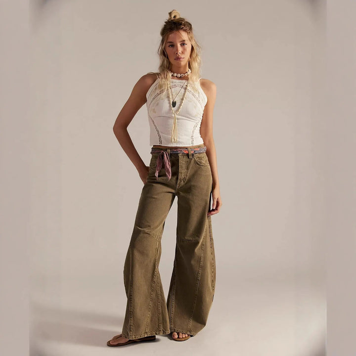 Retro High-Waist Wide-Leg Denim Jeans