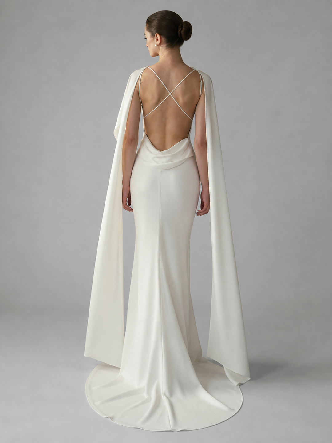 Celeste Ivory Off-Shoulder Cape Gown – view 2