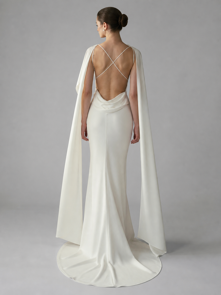 Celeste Ivory Off-Shoulder Cape Gown – view 2
