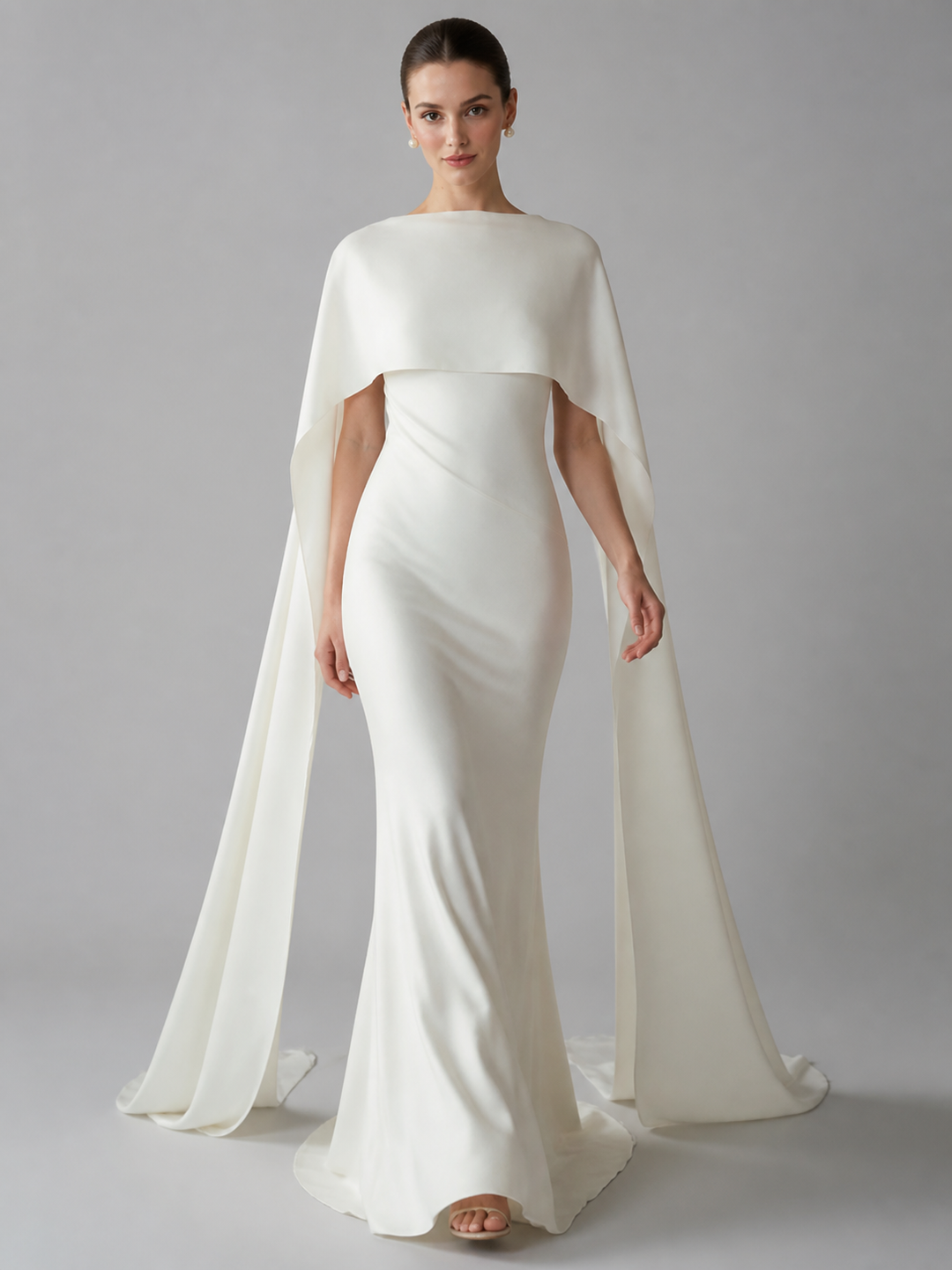 Celeste Ivory Off-Shoulder Cape Gown – view 3