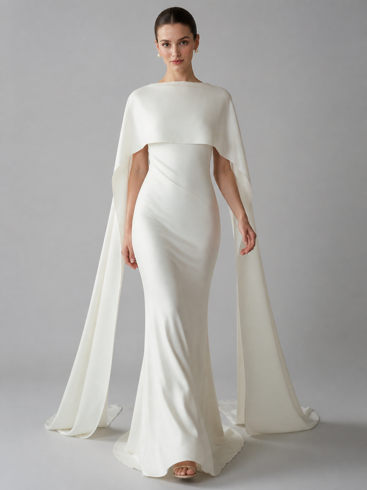 Celeste Ivory Off-Shoulder Cape Gown – view 3