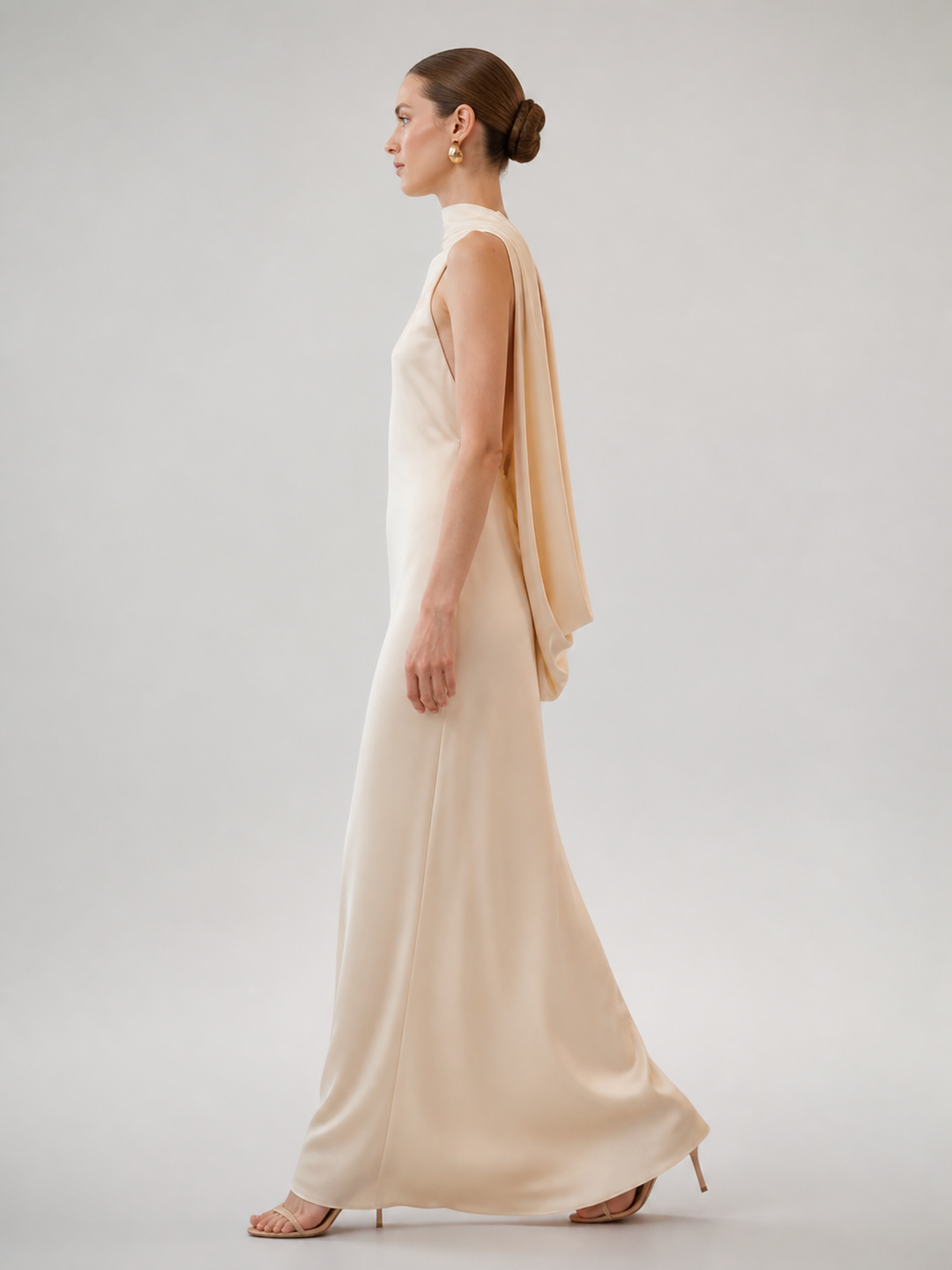 Amelie Champagne Draped Cowl-Back Gown – view 1