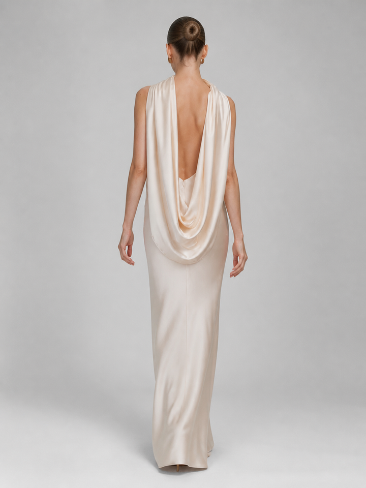 Amelie Champagne Draped Cowl-Back Gown – view 2