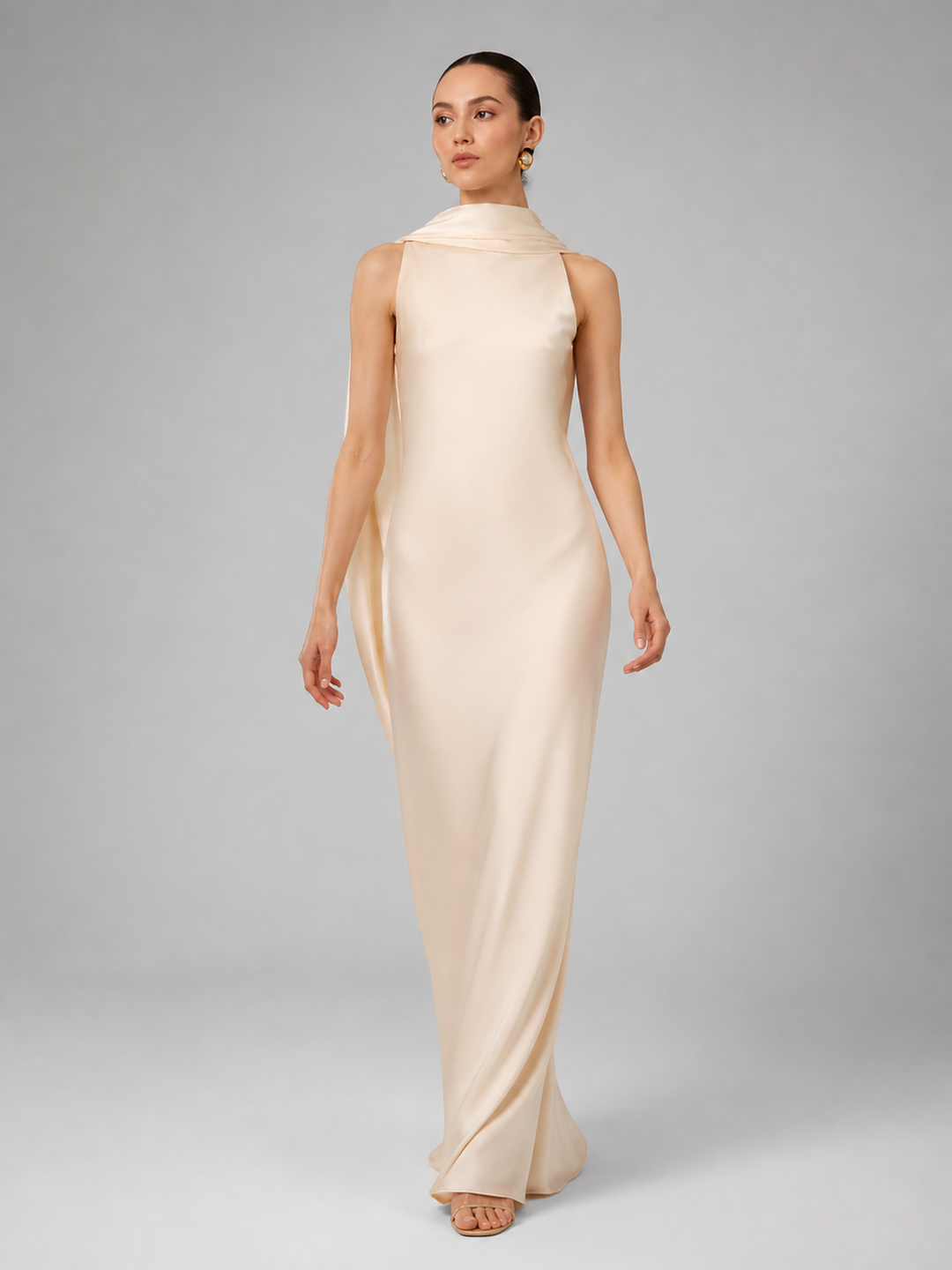 Amelie Champagne Draped Cowl-Back Gown – view 3