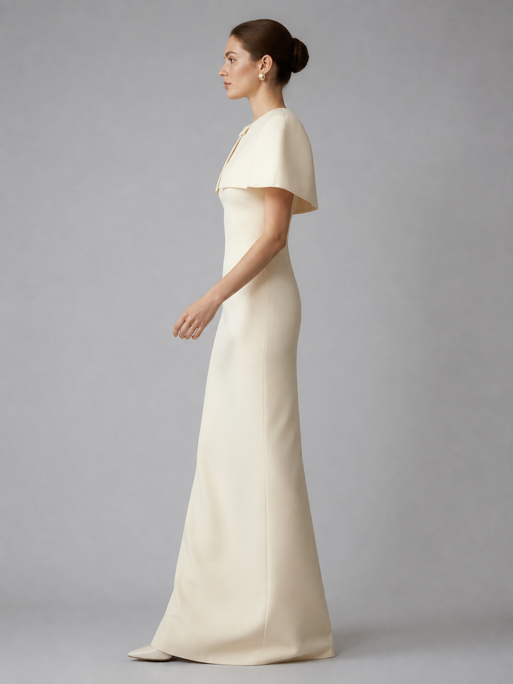 Elodie Ivory Asymmetric Ruffle Gown – view 1