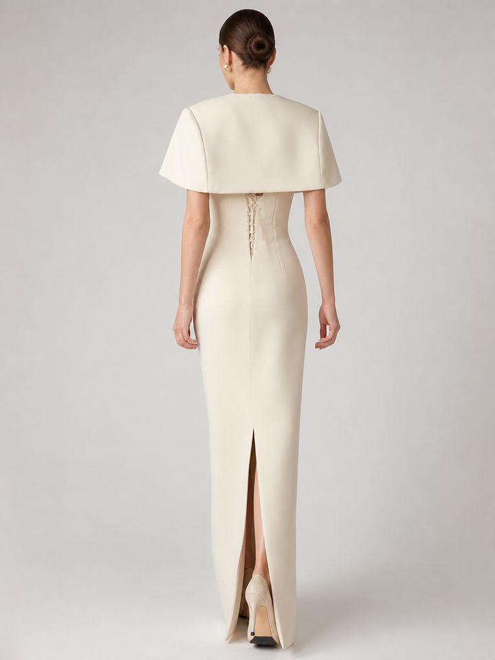 Elodie Ivory Asymmetric Ruffle Gown – view 2