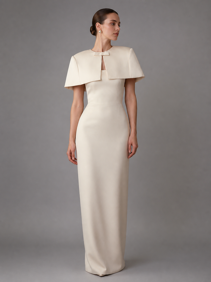Elodie Ivory Asymmetric Ruffle Gown – view 3