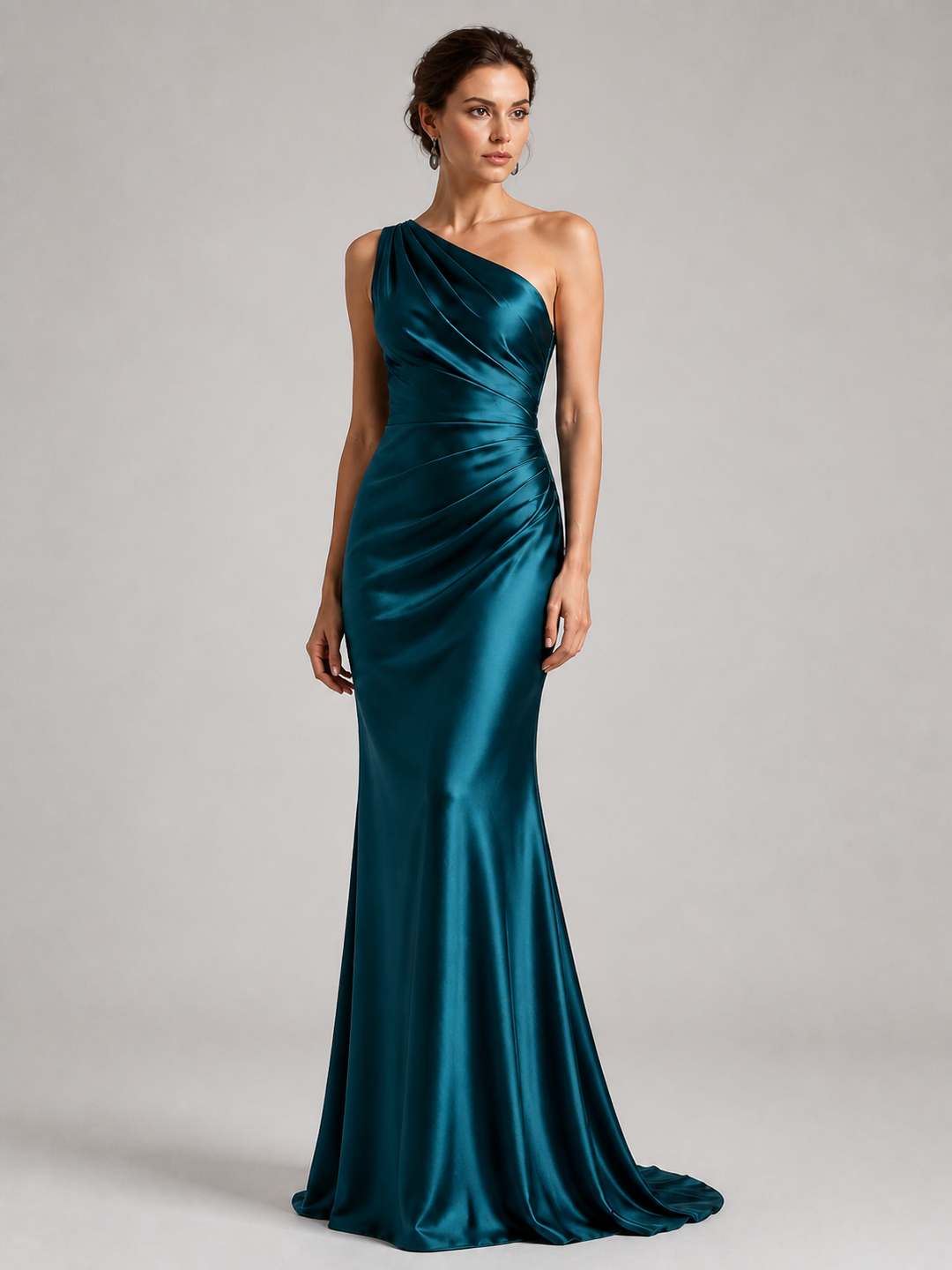 Marina Teal Satin Mermaid Gown – view 1