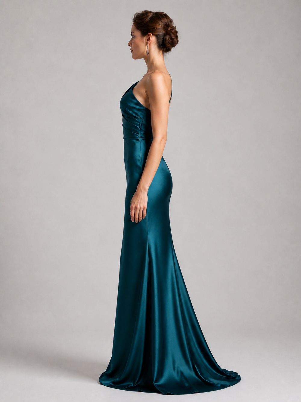 Marina Teal Satin Mermaid Gown – view 2