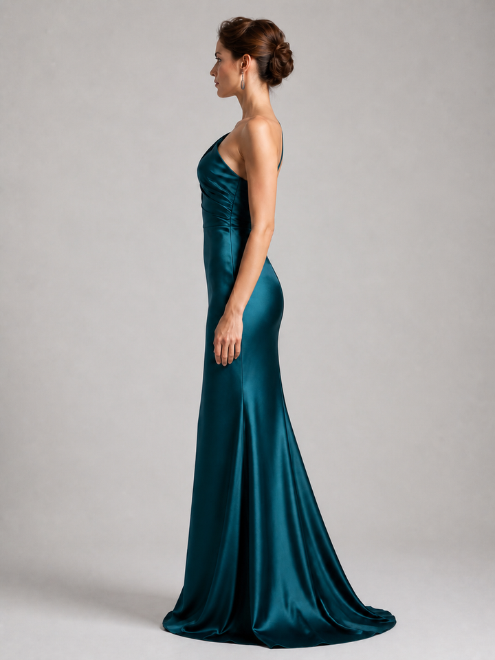 Marina Teal Satin Mermaid Gown – view 2