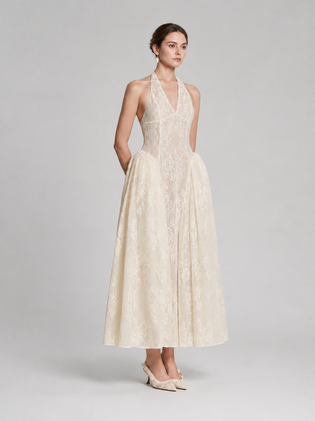 Lucienne Ivory Lace Midi Dress – view 1