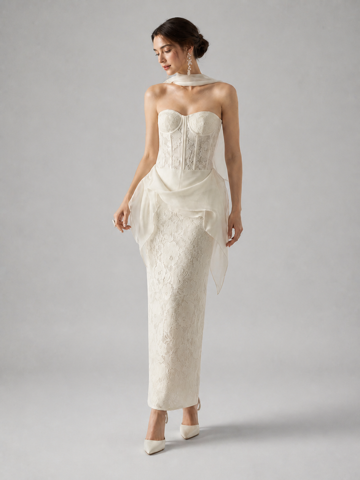 Aurelia Ivory Embellished Column Gown – view 1