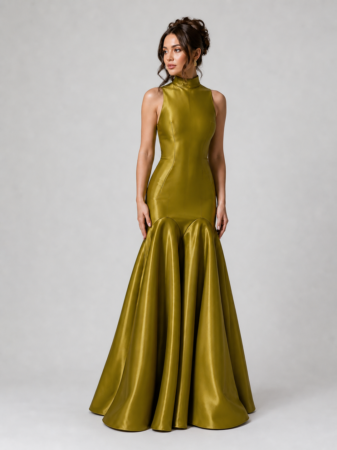 Sylvie Olive Satin Mermaid Gown – view 1