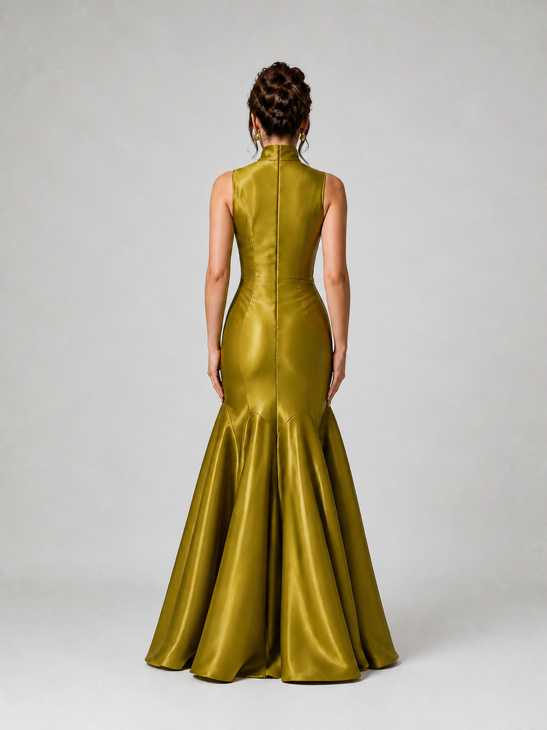 Sylvie Olive Satin Mermaid Gown – view 2