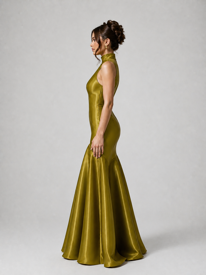 Sylvie Olive Satin Mermaid Gown – view 3
