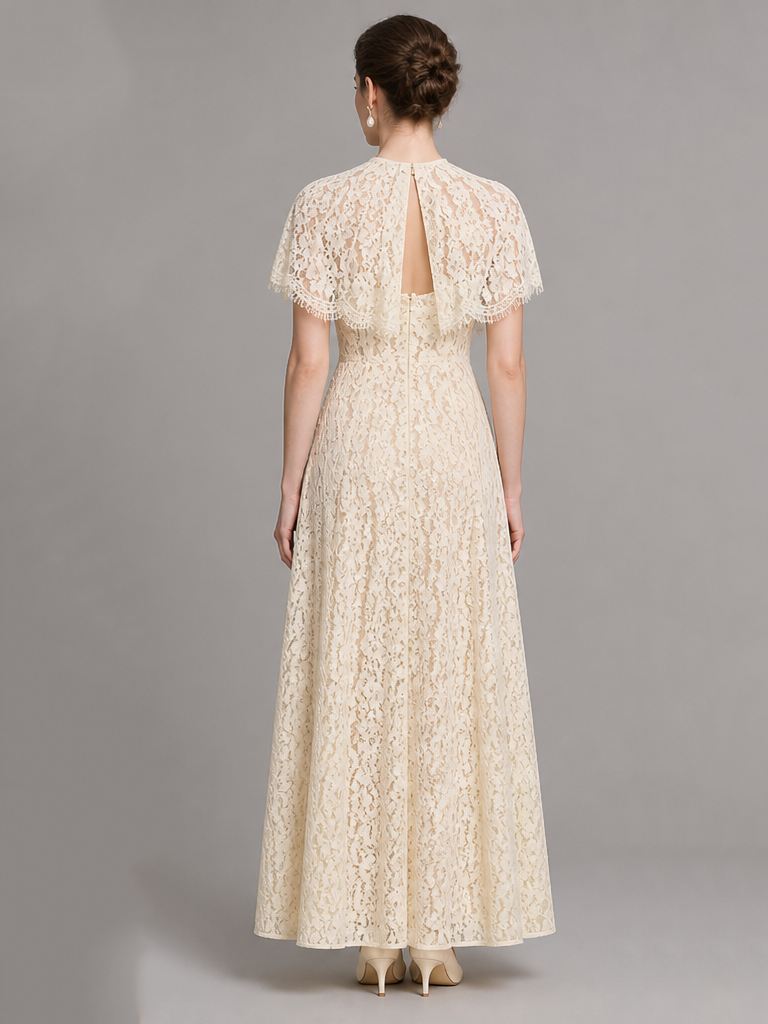 Genevieve Ivory Lace Cape Midi Dress – view 2