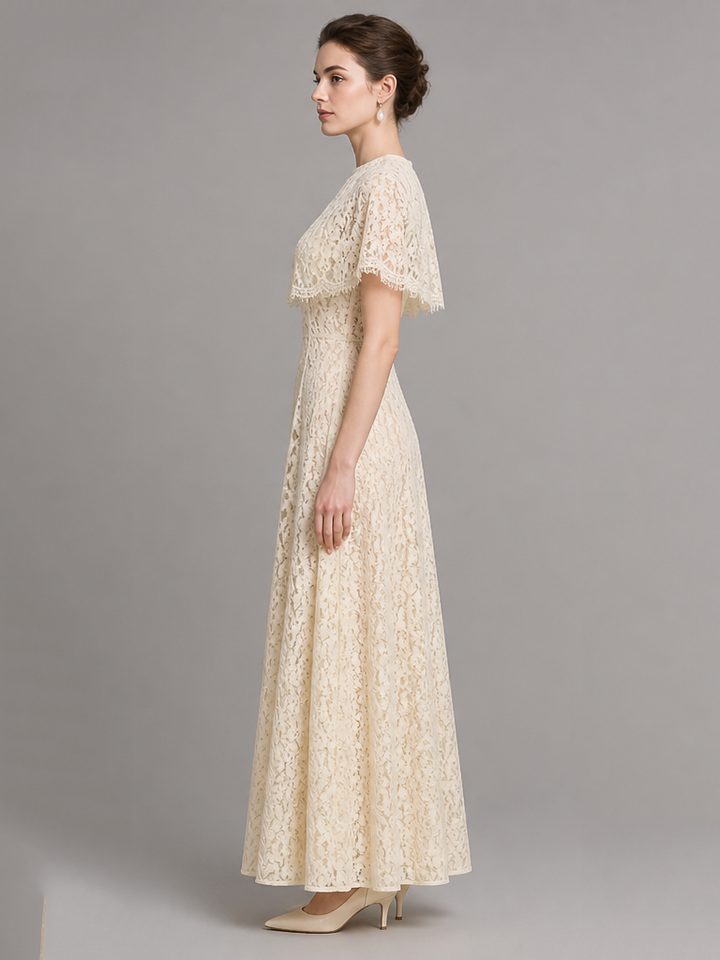 Genevieve Ivory Lace Cape Midi Dress – view 3
