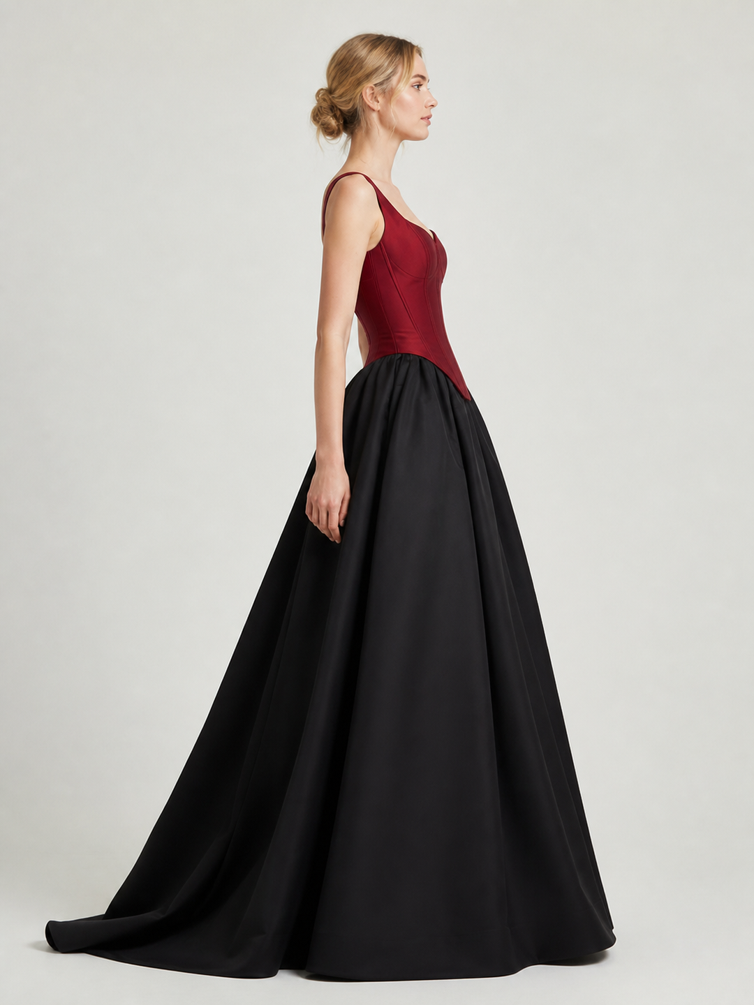Dominique Black-and-Burgundy Lace Ball Gown – view 1