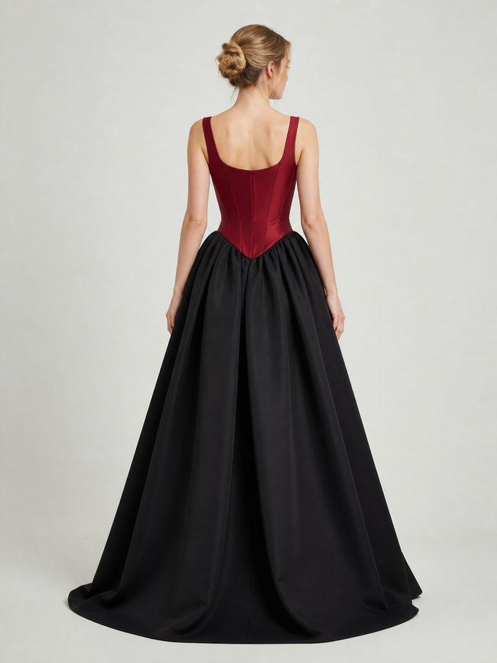 Dominique Black-and-Burgundy Lace Ball Gown – view 2