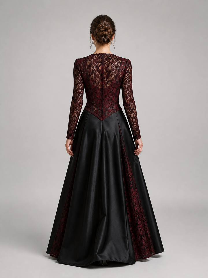 Marguerite Black-and-Burgundy Lace Ball Gown – view 3