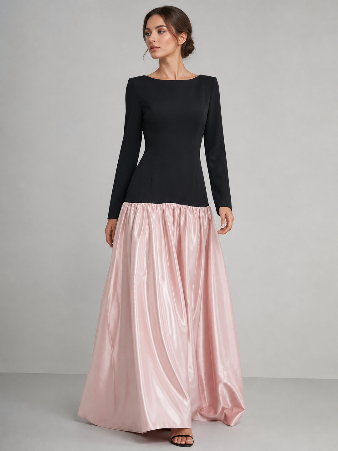 Camille Black-and-Blush Satin Ball Gown – view 1
