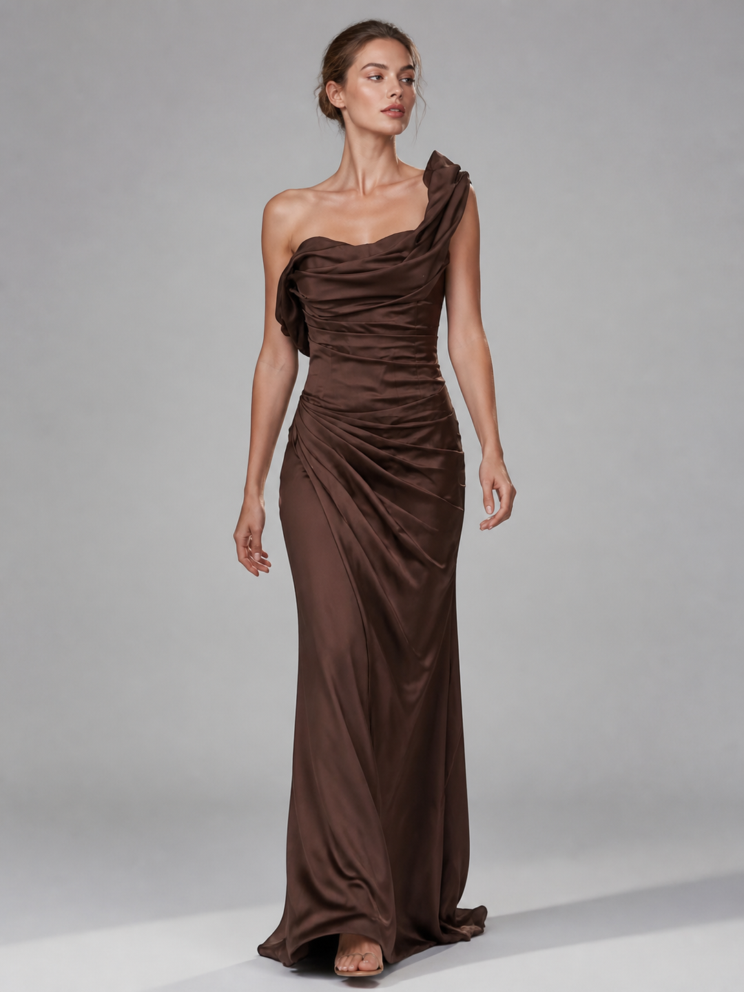 Monique Chocolate Draped Evening Gown – view 1