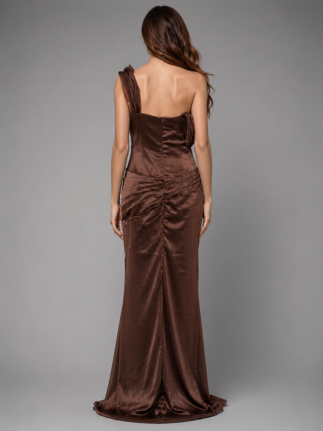 Monique Chocolate Draped Evening Gown – view 3