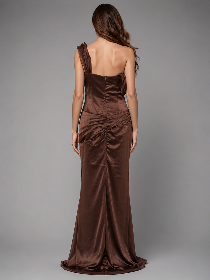 Monique Chocolate Draped Evening Gown – view 3