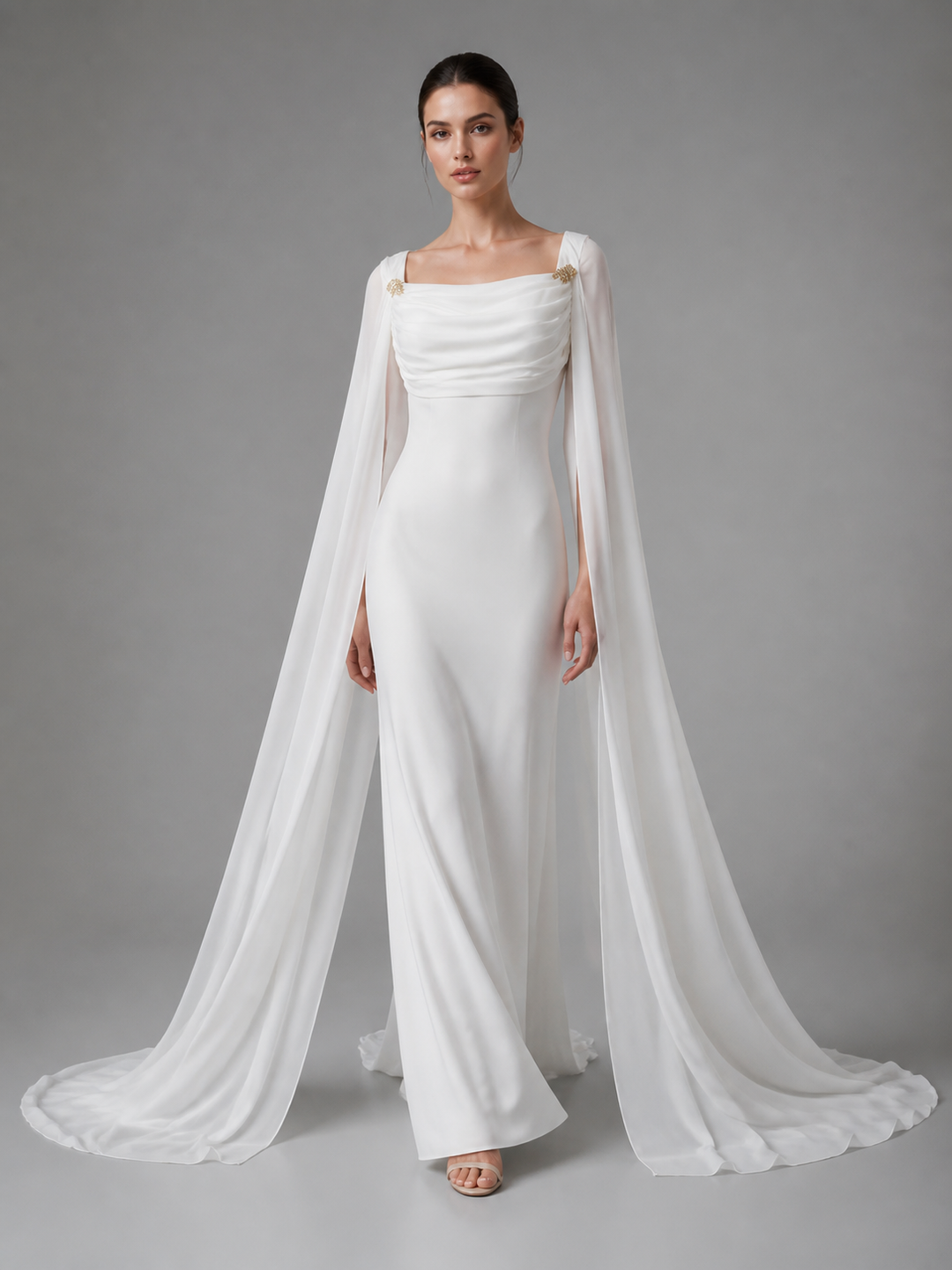 Celestine Ivory Cape Evening Gown – view 1