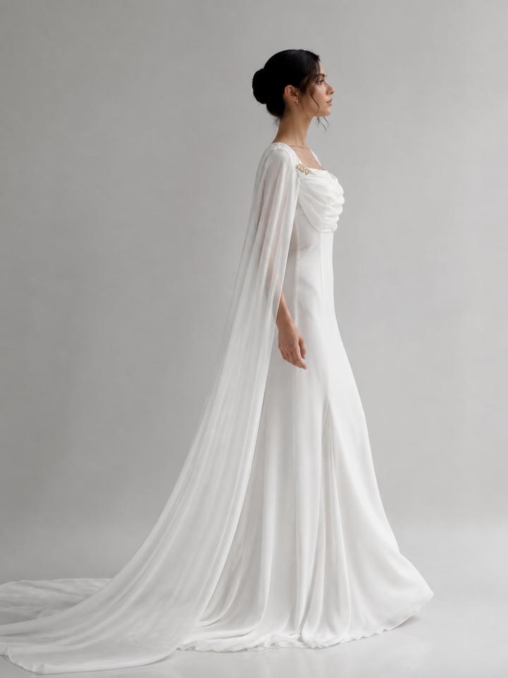 Celestine Ivory Cape Evening Gown – view 2